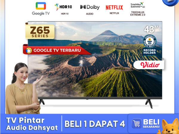 NEW COOCAA TV 43 inch Z65 - OS Google TV - Smart TV - 2K LED - Flicker Free/Eye Care/Low Blue Light - Netflix/Youtube - Dolby Audio - Find My Remote Technology (COOCAA 43Z65)